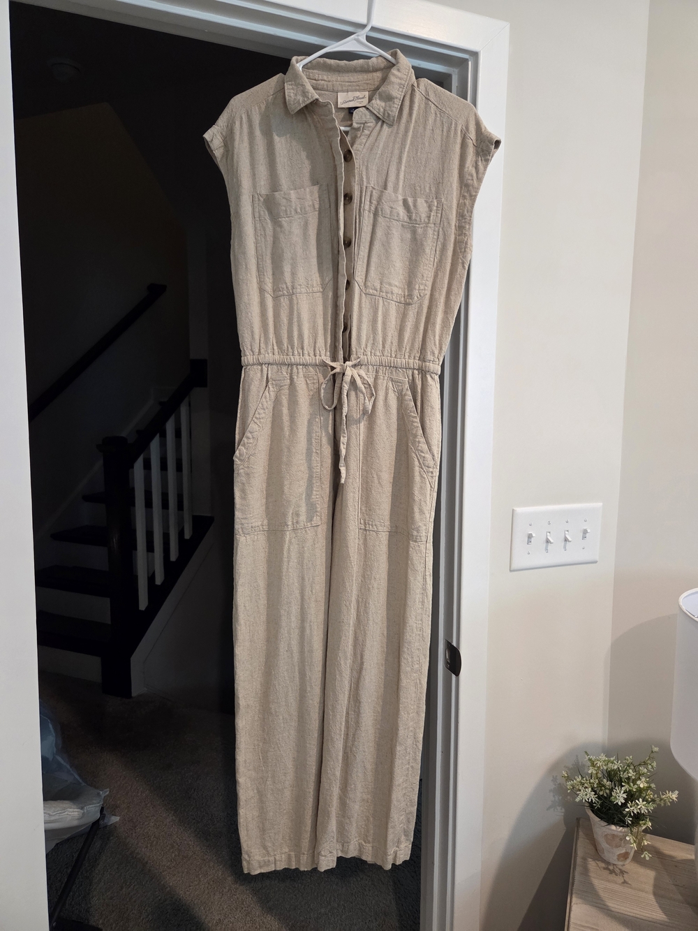 Universal Thread Sleeveless Beige Utility Jumpsuit with Drawstring